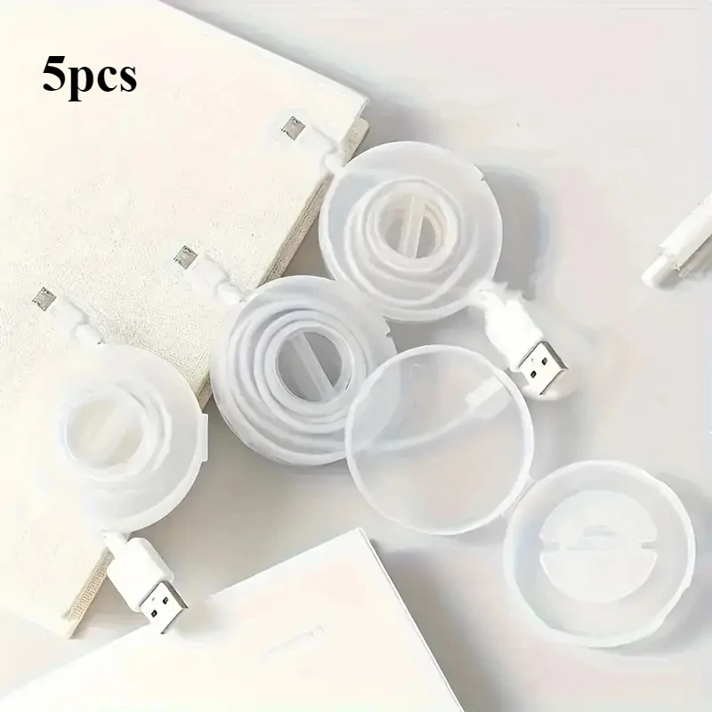 

5pcs telescopic cable storage - transparent circular plastic USB charging cable winding tube, anti winding, suitable for travel,