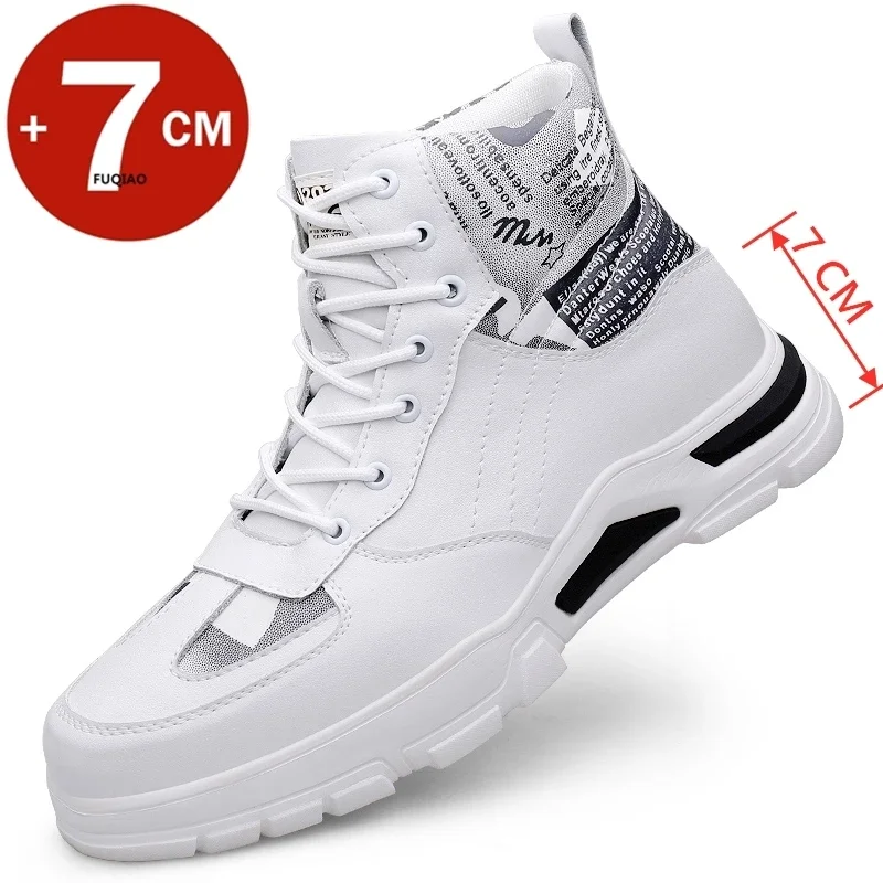 New Man Boots Elevator Shoes Hidden Heels Cow Leather Ankle Boots For Male Increase Insole 7CM Height Increasing Shoes Men