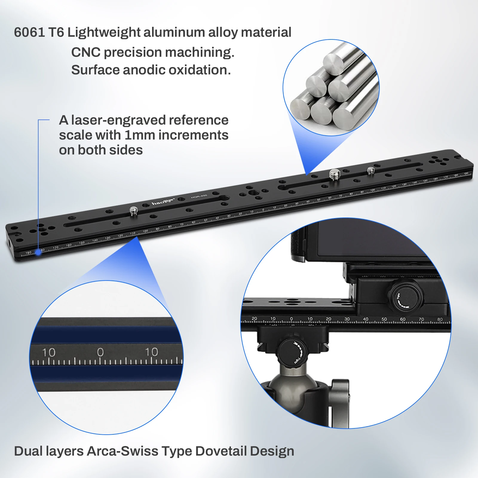 Haoge 400mm Multi-purpose Dual Dovetail Long Quick Release Extender Rail Sliding Plate for Camera Tripod Ballhead Clamp fit Arca