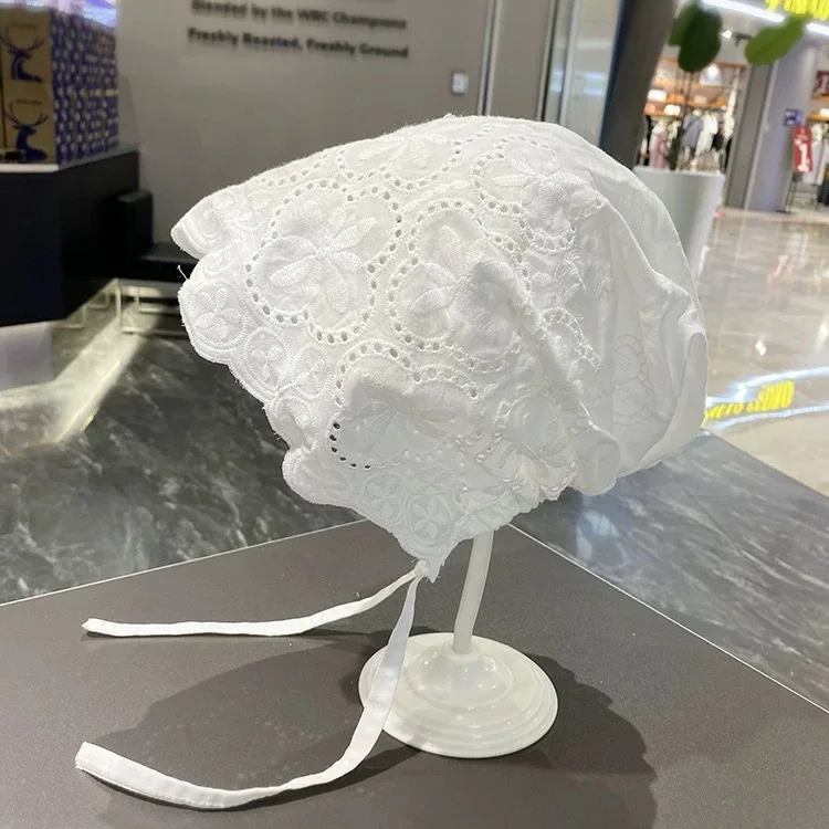 Lace 3D Flower Princess Hat for Women, Summer Breathable Hollow Bonnet, Korean Elegant Sun Cap with Strap
