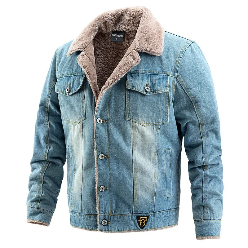 

American style jacket, men's denim jacket with thick fleece and warm Jacket, men's boutique casual denim jacket, men's clothing