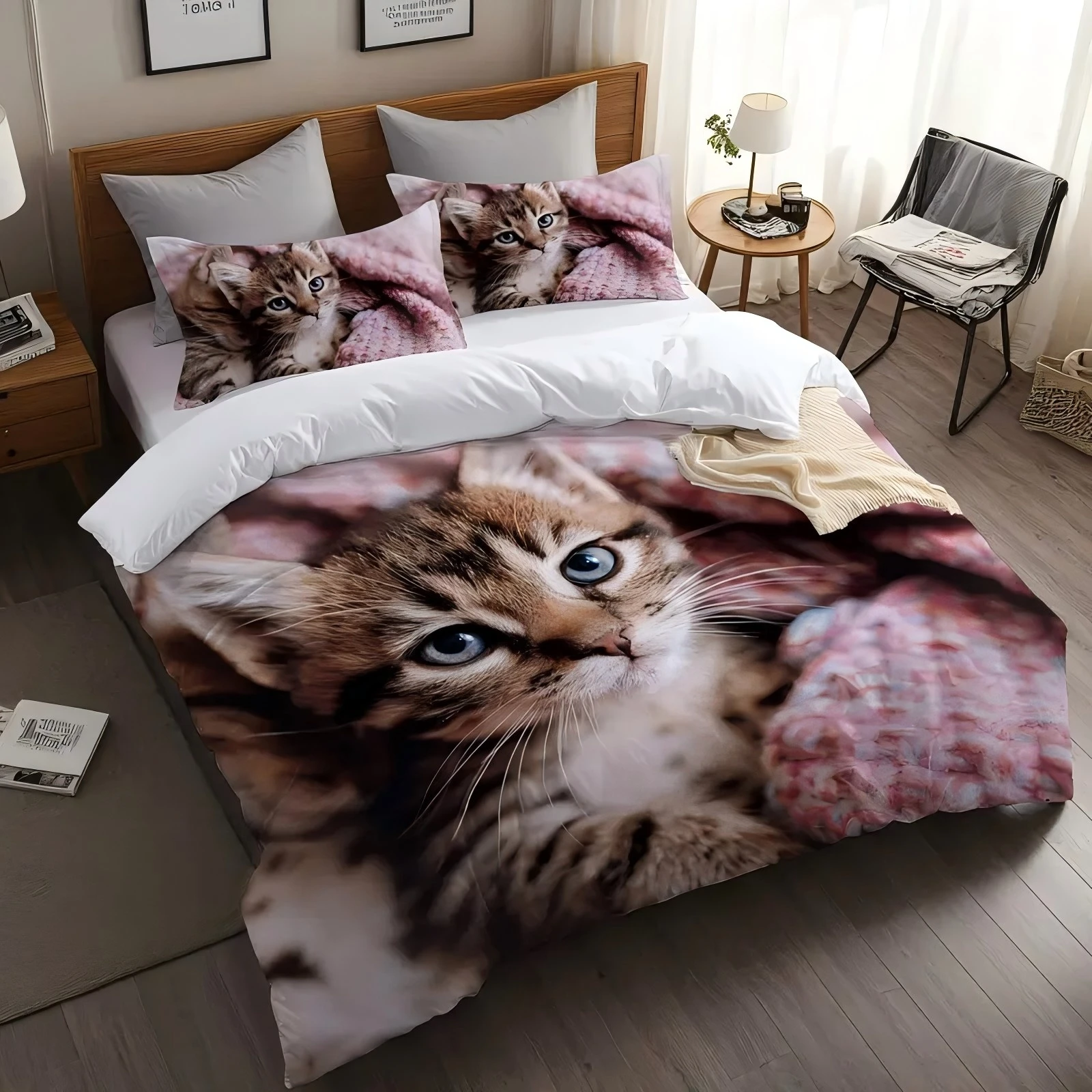 

Cute Cat 3D Printed Bedding Cover Cartoon Animal Style Quilt Cover Set Soft Comfortable Luxury Polyester Duvet Cover Pillowcases