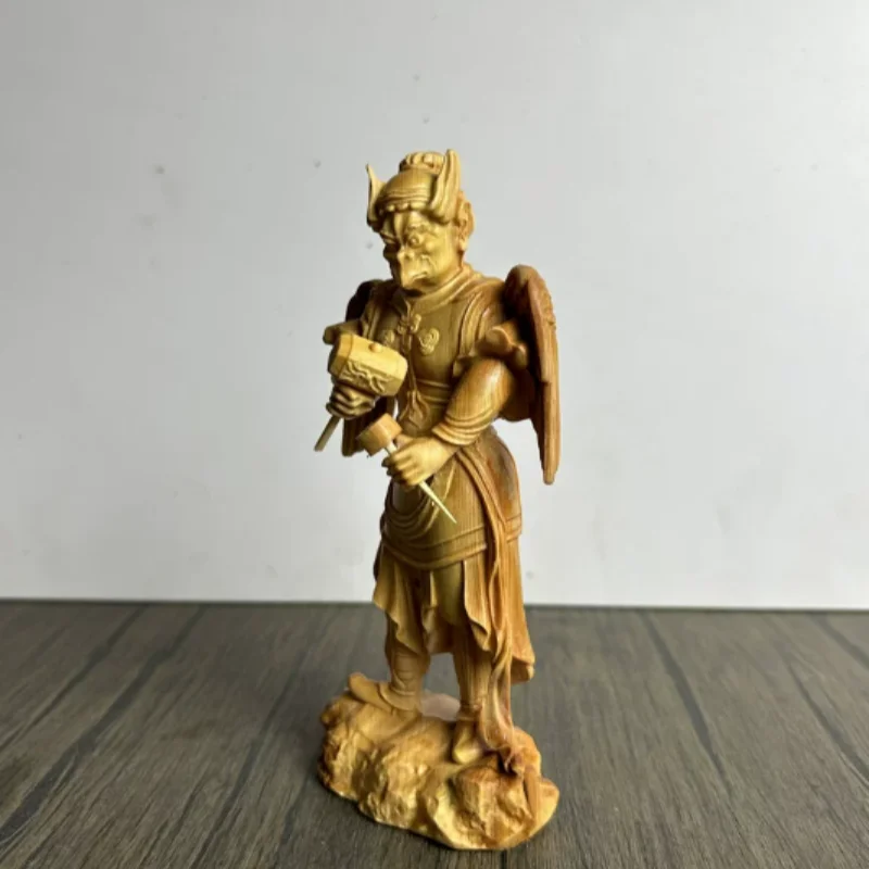 Retro Cliff Cypress Wood carving Lei Zhenzi deity Statue Home Worship Desktop Creative Ornament Modern Exquisite Crafts