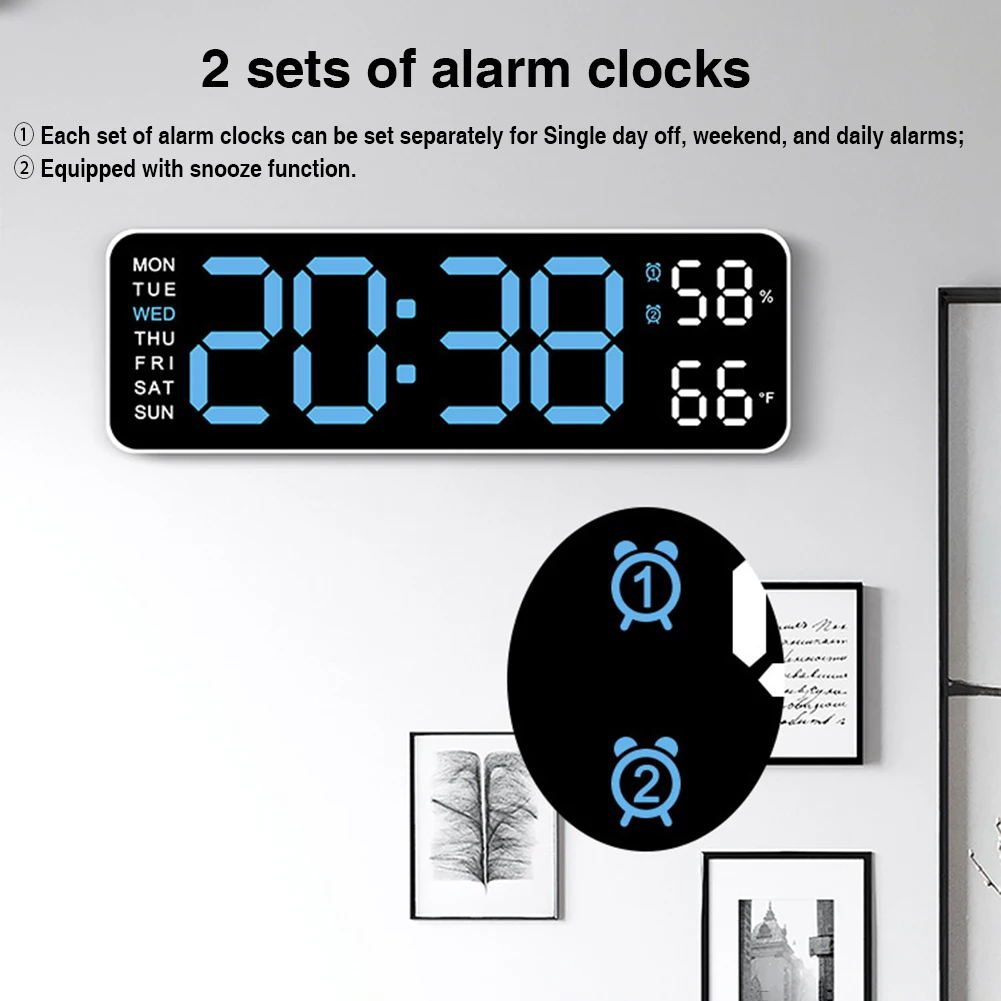 LED Digital Alarm Clock For Bedroom Adjustable Brightness Date Time Week Temperature Humidity Display Modern Electronic Clocks