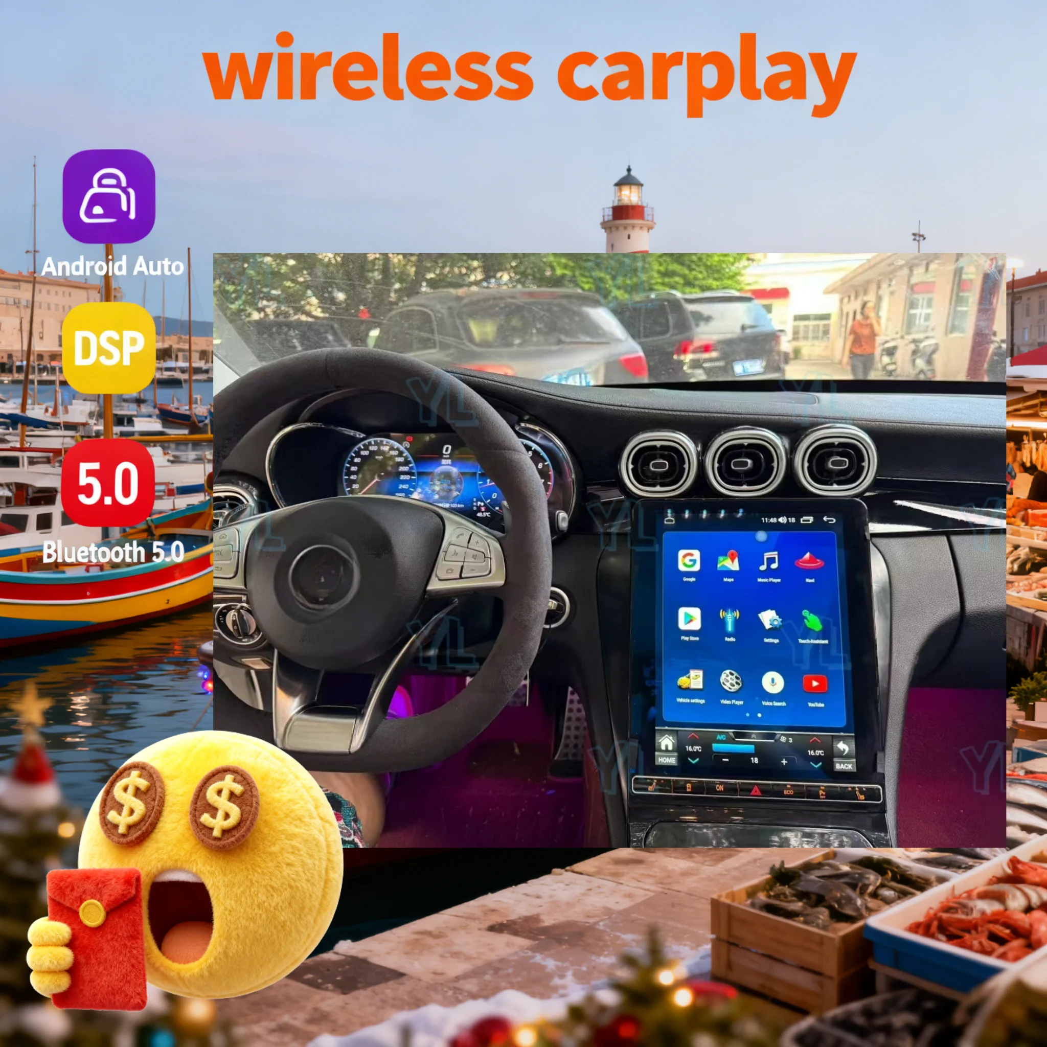 

YF 12.1 "Android 14 for Mercedes Benz GLC,C-Class 2015-2022,GPS Navi Wireless Carplay Car Radio Touch Screen Head Unit 4G BT 5.0