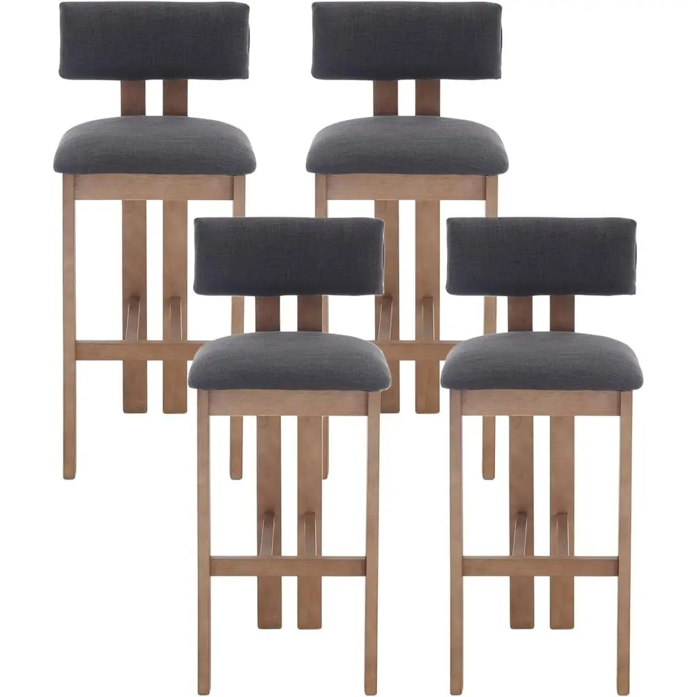 

Set of 4 30 Bar Height Stools with Upholstered Backrest for Kitchen Island or Breakfast Area, Charcoal