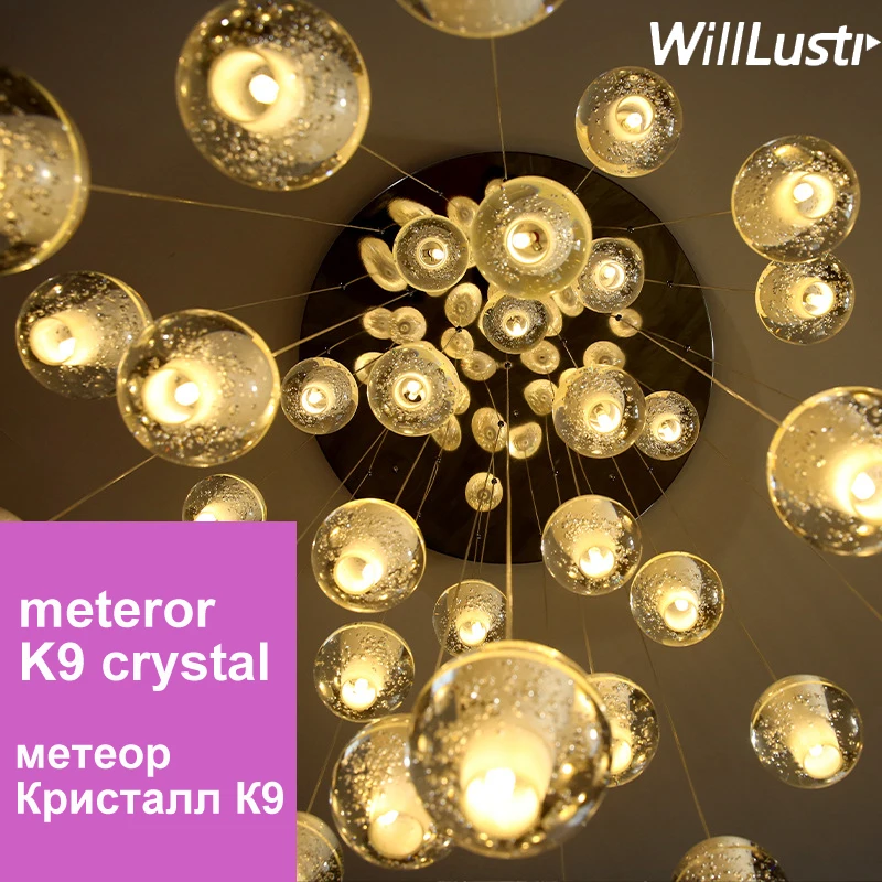 

K9 Crystal Chandelier Bubble Glass Ball Pendant Light Mall Villa Hotel Restaurant Staircase Luxury Modern LED Suspension Lamp