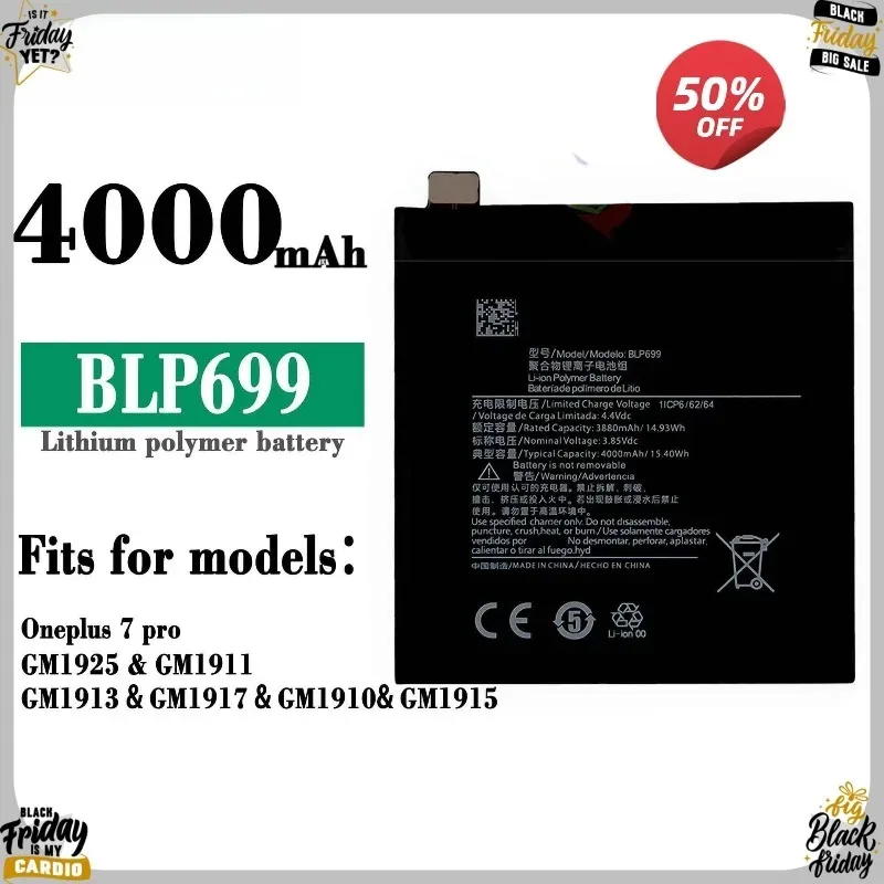 

High-quality 4000mAh BLP699 Replacement Battery for OnePlus 7 Pro OnePlus 7 Plus High-Capacity Phone Batteries