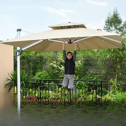 Large outdoor sunshade umbrella, large water tank, sun umbrella, square Roman umbrella, 3-meter courtyard side umbrella