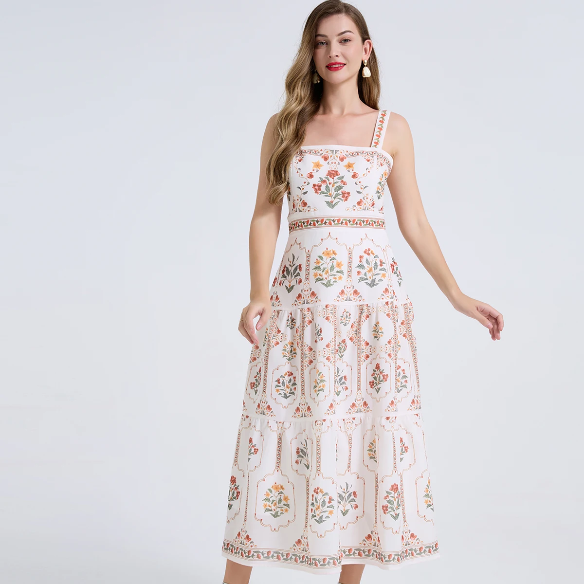 Iridesse Summer New, Positioning Printed, Sling Dress, High-waist, Slim A-line, Trendy Ladies Dress