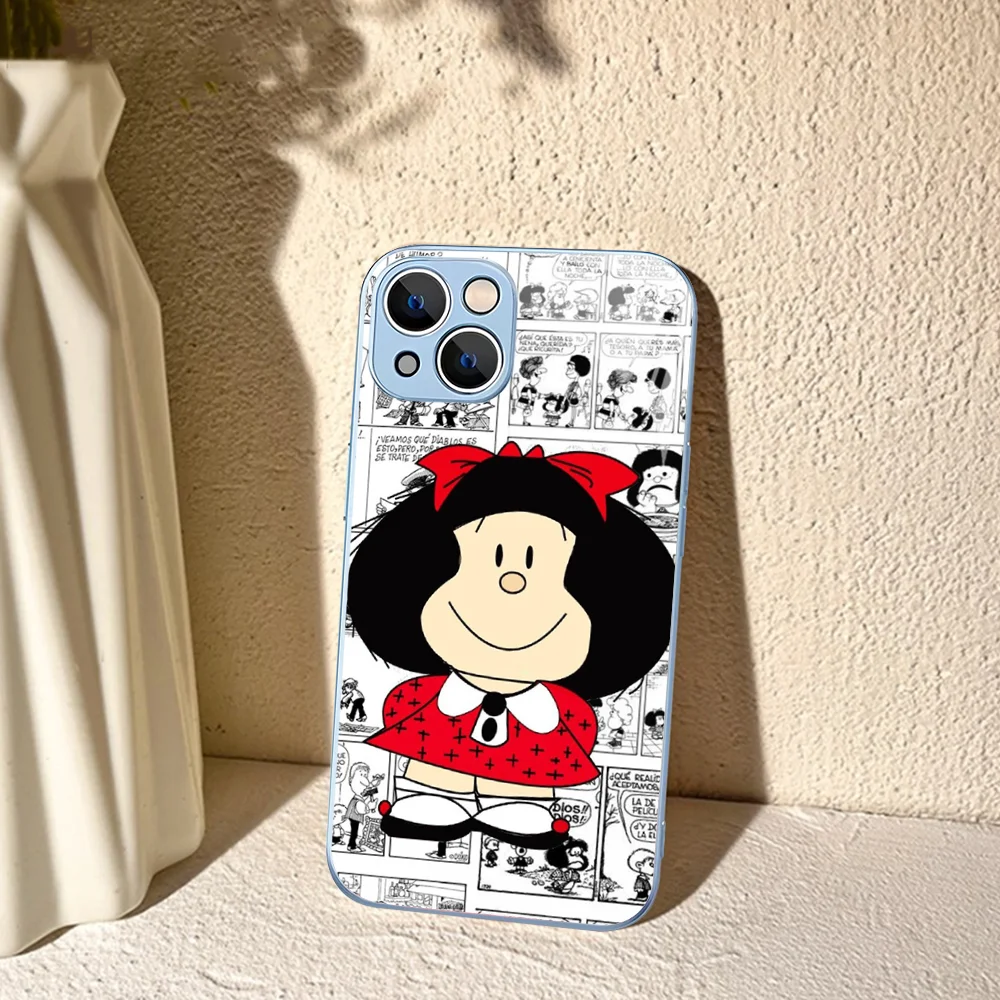 Mafalda Phone Case For iPhone 15 13 12 Mini 11 Pro XS Max X XR 14 Plus Tempered Glass Cover