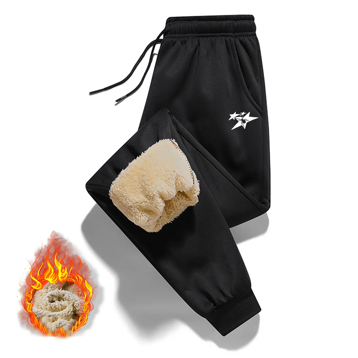 

Men's Fleece-Lined Drawstring Joggers: Warm Elastic Waist Cuffed Pants for Winter Leisure & Comfort