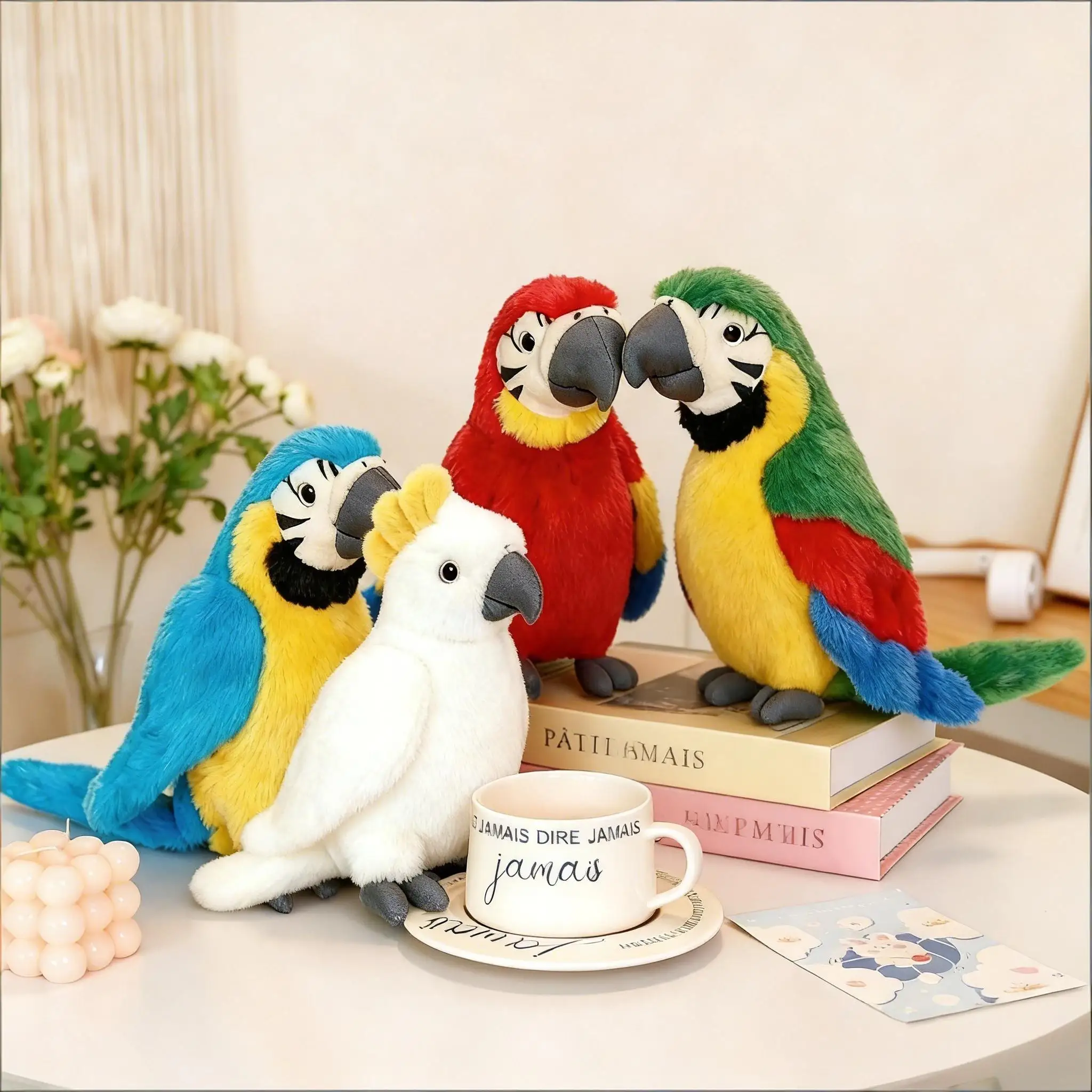 Brinquedo de Pelúcia de Pássaro Vermelho, Branco, Azul e Verde, Papagaio Toucan Arara, Boneco Macio para Decoração de Casa, Presente para Crianças