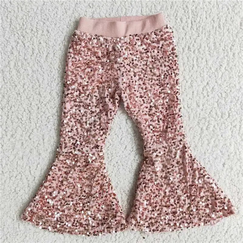 New Fashion Winter Christmas Baby Toddler Girls Bright Orange Sequined Trousers Wholesale Boutique Children Long Pants RTS