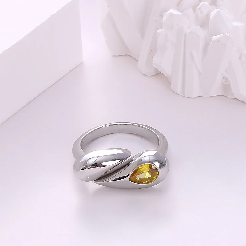 Pear Shaped Green Cubic Zirconia Open Twist Wrap Ring Adjustable White Gold Plated Stackable Finger Band Minimalist Curved Desig