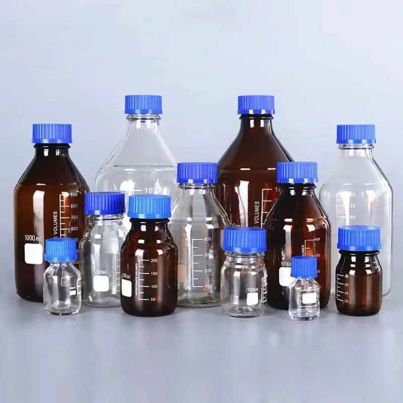 25ml-1000ml Niebieskie szklane słoiki na odczynniki z zakrętką do przyborów laboratoryjnych Artykuły medyczne Butelki chemiczne Pojemniki wielokrotnego napełniania