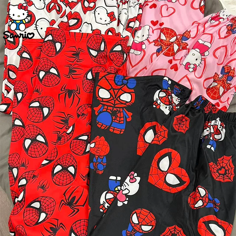 Desenhos animados anime spiderman olá kitty pijamas sanrio olá kitty casais combinando pijamas calças compridas calças de verão calças de dormir