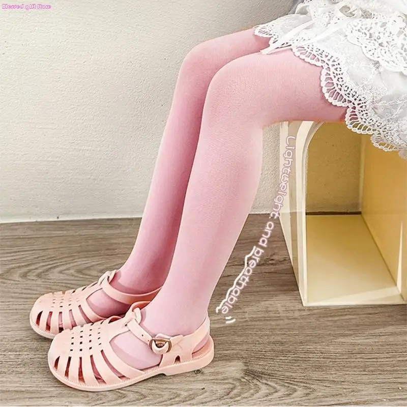 D0JC Girls Leggings Candy Color Soft Comfortable Children's Long Socks Elastic Stockings Baby Pantyhose for Kids 3~12+Y