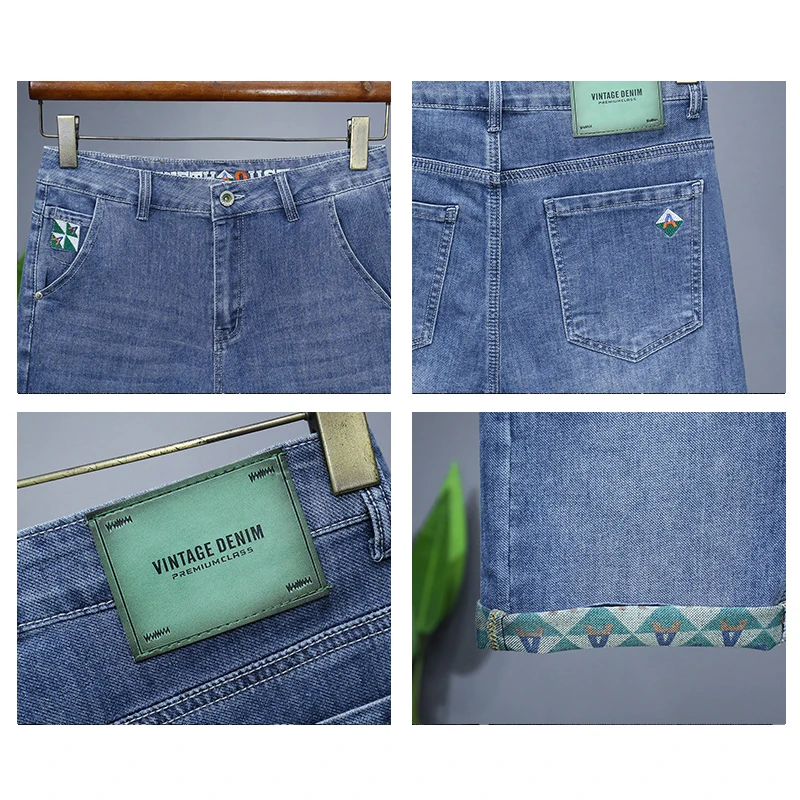 صيف جديد الرجال الدنيم السراويل رقيقة مطبوعة موضة شخصية سراويل قصيرة الذكور الشارع الشهير برمودا مستقيم تمتد جينس قصير