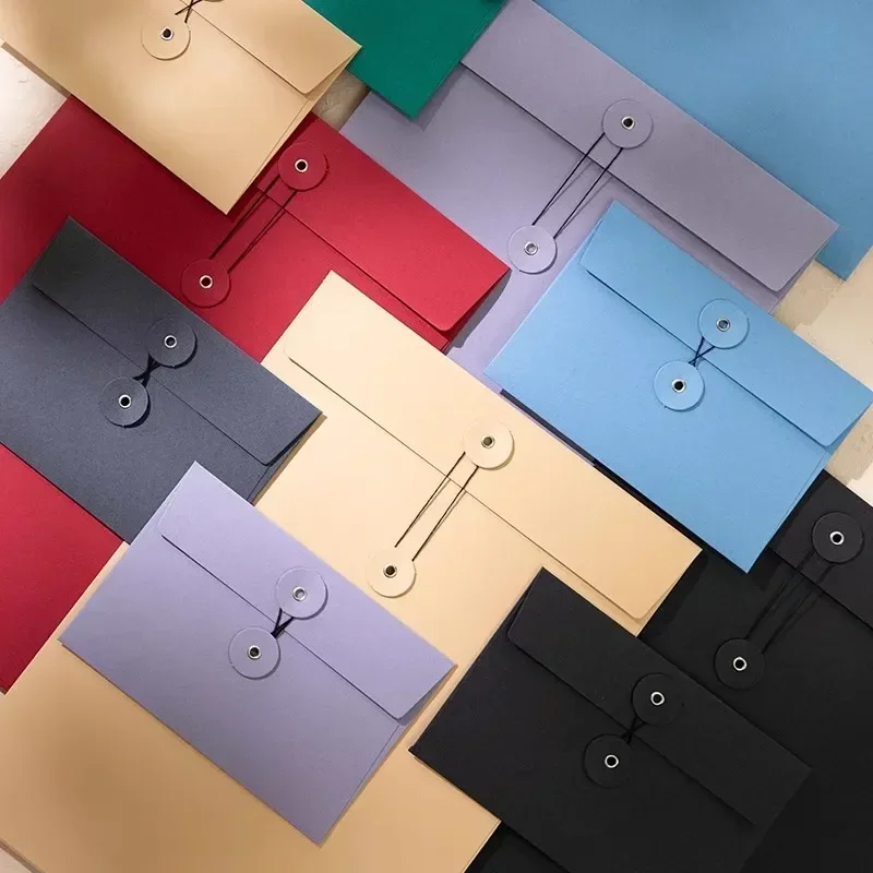 A6 Kraft Paper Envelope Vintage Envelopes with Button String Tie Retro File Documents Tickets Bag Business Greeting Card Cover