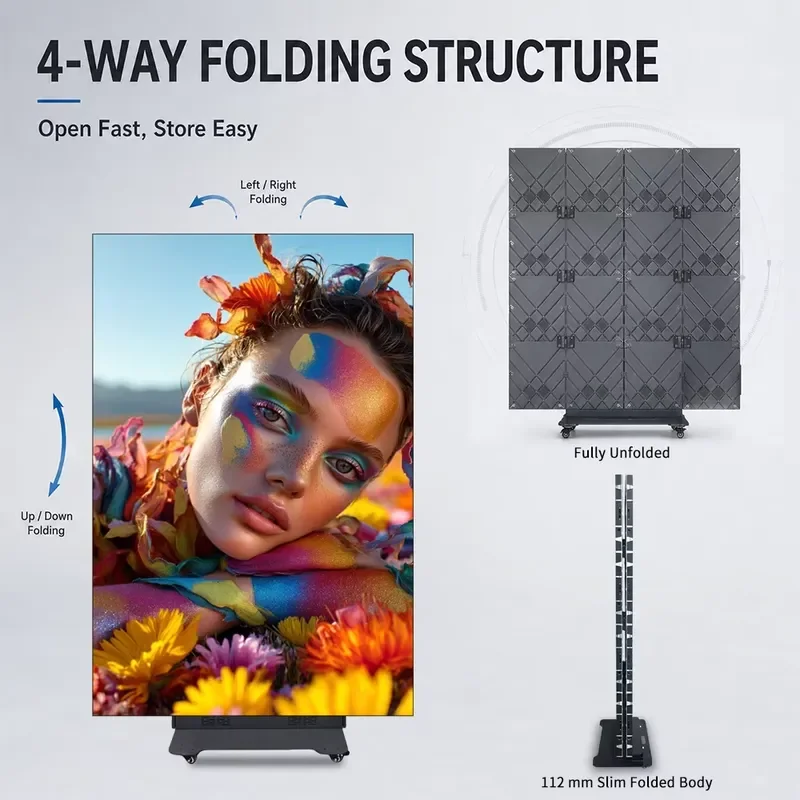 for W1280xH1920mm High Resolution 4 Folding LED Poster Display P1.53 P1.86 P2 P2.5 Indoor Advertising Video Wall Screen