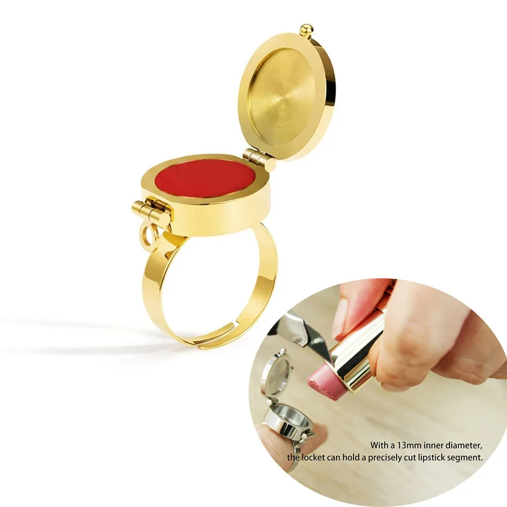 Einzigartiger Versteckter Lippenstift-Ring aus Edelstahl für Damen 18K Wasserfester Lippenbalsam-Halter-Ring Party Alltags-Schmuck Kreatives Geschenk – Detail 6