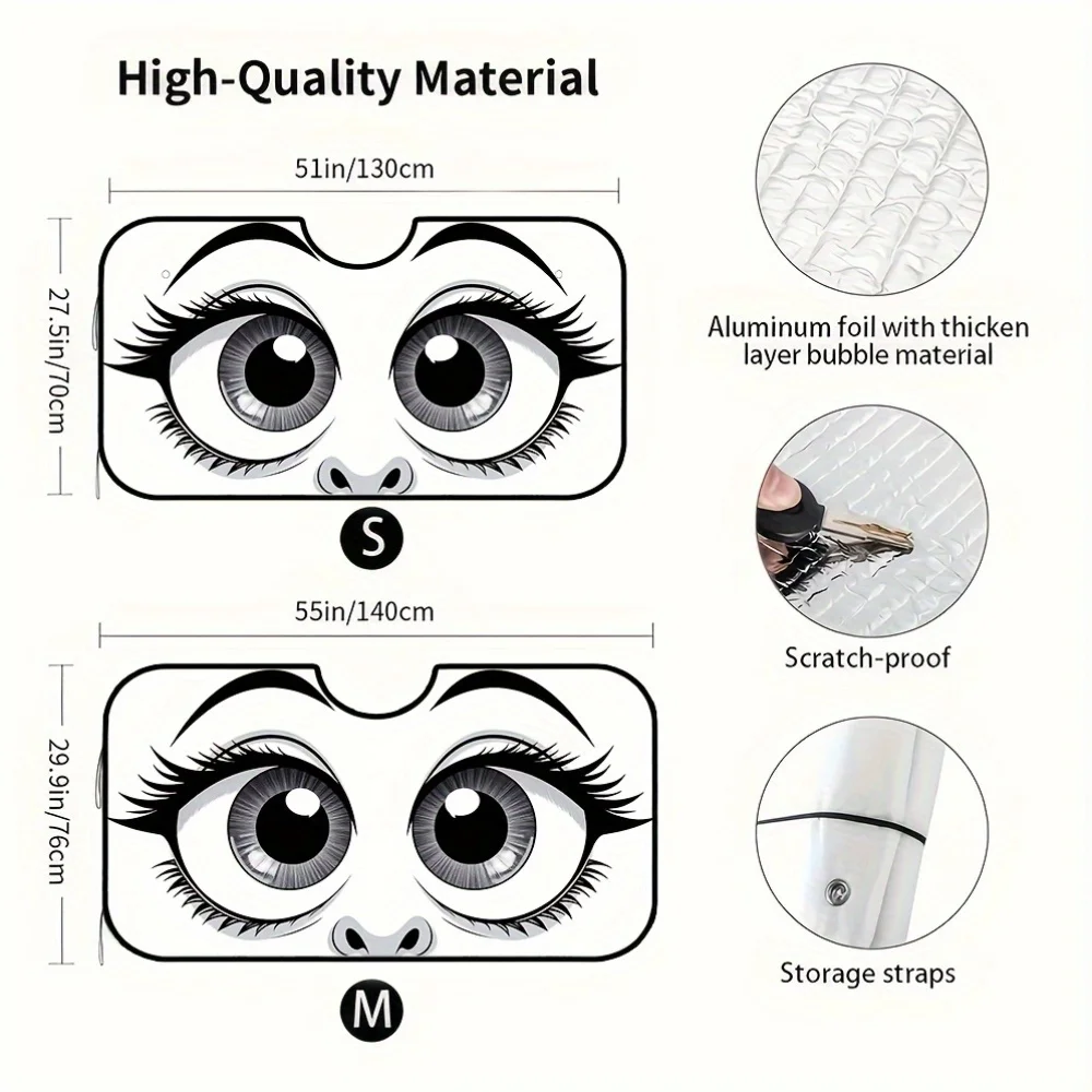 1pc Anime Big Eyes Car Windshield Sun Shade - Cute Cartoon Design, UV Protection, Heat Reduction, Easy Installation For Daily Co
