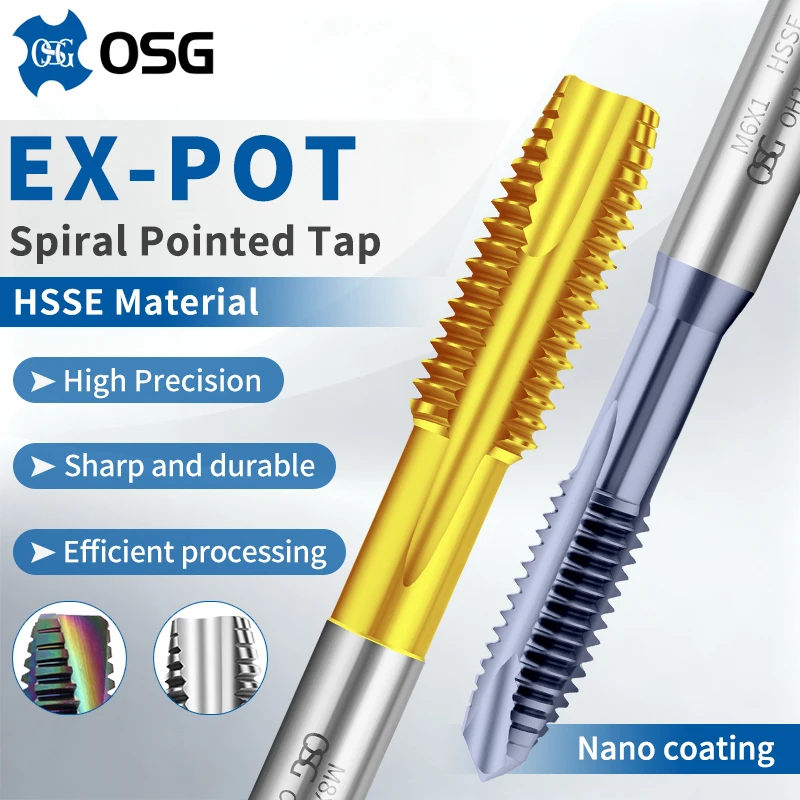 

EIMOGE TAP Japan OSG HSSE EX-POT M5.5-M11 Metric Spiral Point Tap black stainless steel/steel cobalt containing tap 1PCS