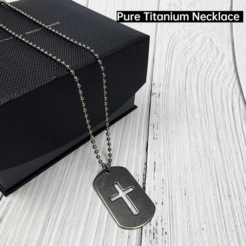 

Pure Titanium 3mm Round Bead Chain Hollow Cross Style Pendant Necklace Men Titanium Metal Skin-Friendly Bead Chain Necklace 60cm