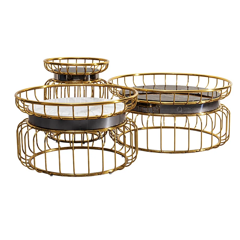 

Postmodern light luxury marble coffee table combination household modern high-end gold stainless steel Ciglia round coffee table