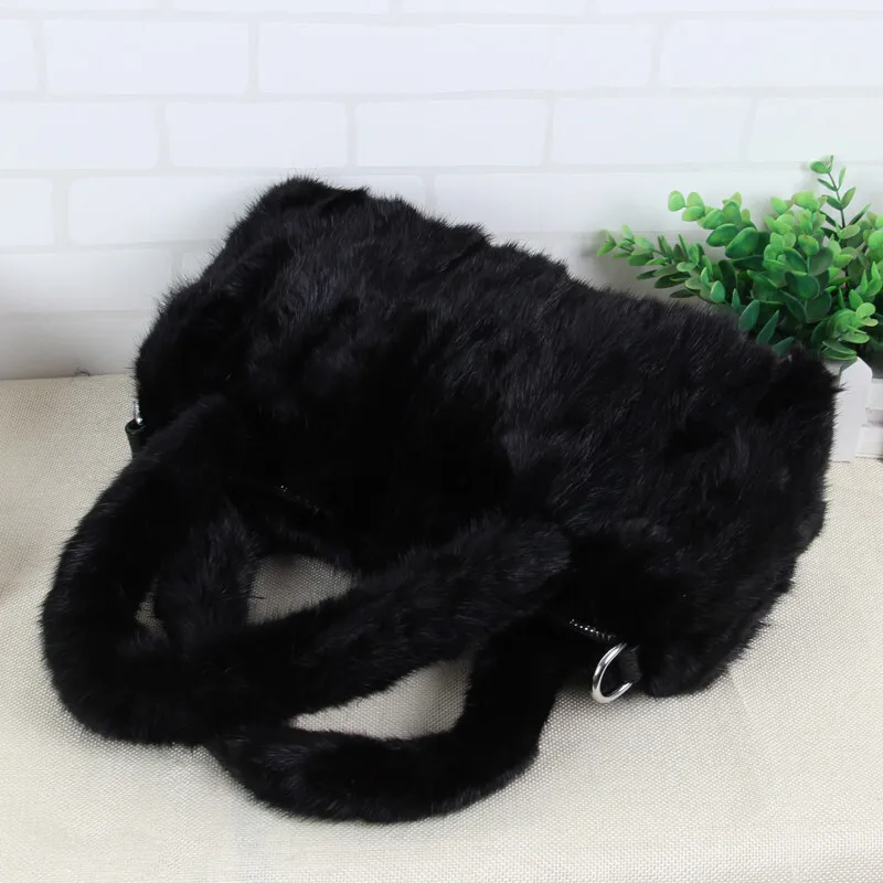 Women Mink Bag New Ladies Fur Bag Fashion Mink Fur Handbag Leisure Fox Fur Bag Black Female Bag B11