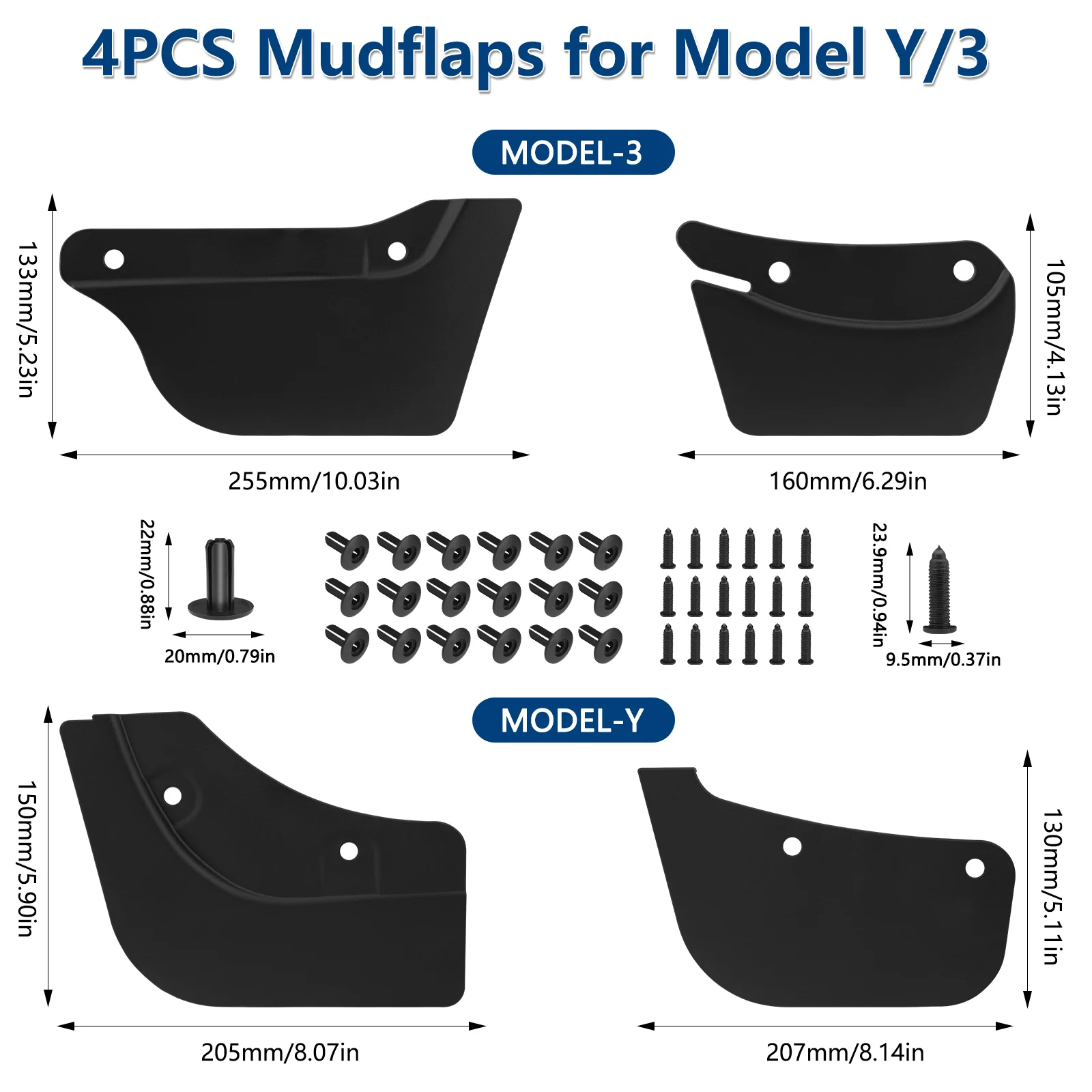 4pcs TPE Wheel Invisible Mud Flaps for Tesla Model 3/Y 2023 2022 PP Mudflaps Mudguard Splash Fender Guards Fit Car Accessories