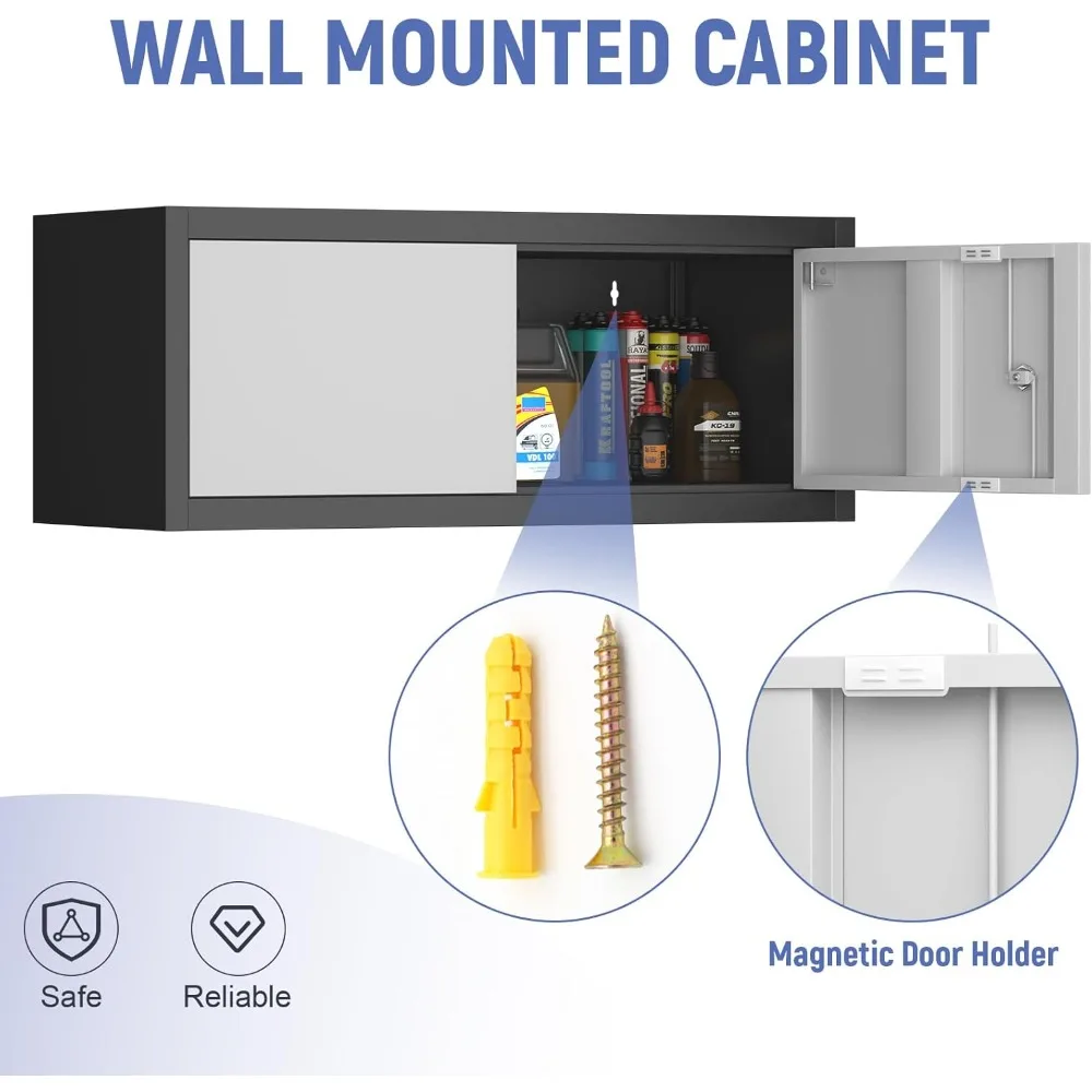 Шкаф с металлическим замком, настенное крепление для гаражного шкафа высотой 12,8 дюйма, стальное хранилище с дверцами и полками, плавающая организация хранения для