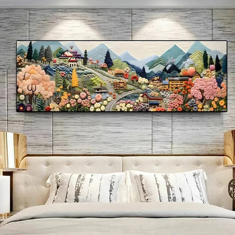 

Diamond Painting Extra Large Size Colorful Town Scenery Diy Full Mosaic Embroidery Landscape House Rhinestone Picture Wall Decor