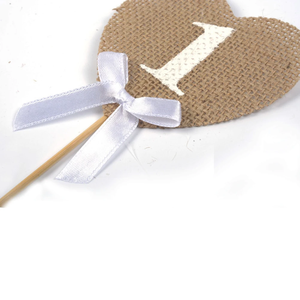 

10pcs Number 1-10 Decor Rustic Burlap Wedding Table Numbers Vintage Hessian Banners Heart Cards Cake Party Supplies