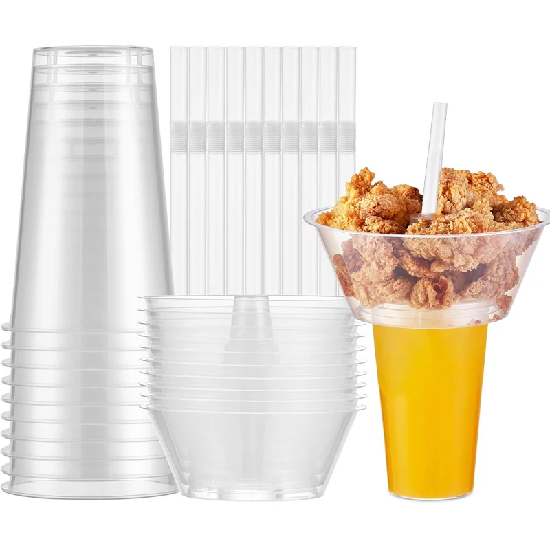 

Набор чашек для закусок и напитков, прозрачная цилиндрическая чаша для закусок из полипропилена с соломинкой, идеально подходит для закусок, фруктов, напитков, использования на открытом воздухе
