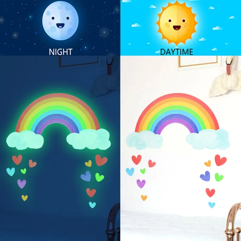 Luminous Rainbow Cloud Love Wall Sticker Self Adhesive Decorative Sticker for Children Room Living Room Night Glow Decor