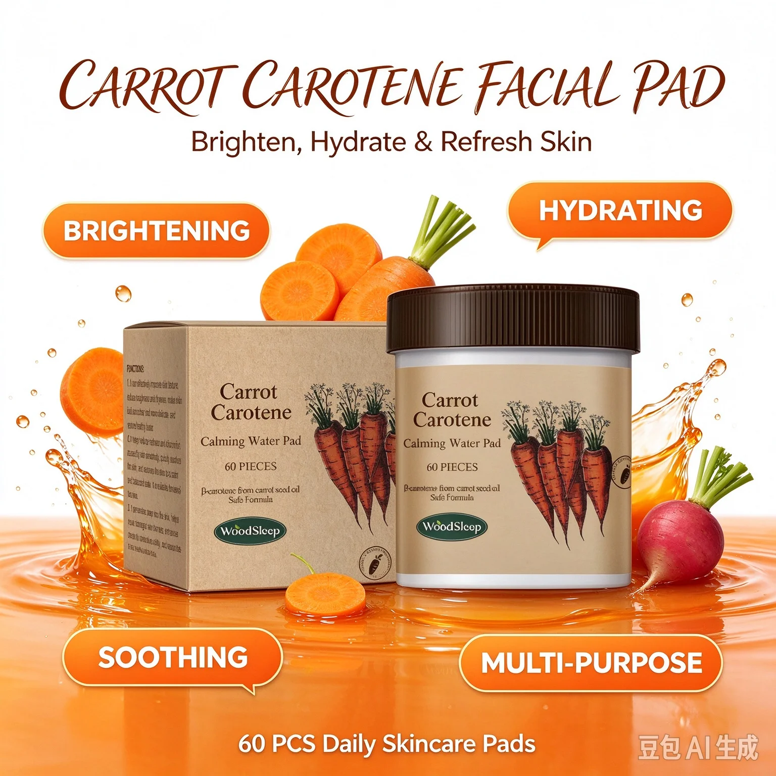 Carotenoid Calming Pads,Brightening Instant Hydration,Soothing Glow for Dull Skin,Antioxidant Moisturizing Facial Skincare Pads