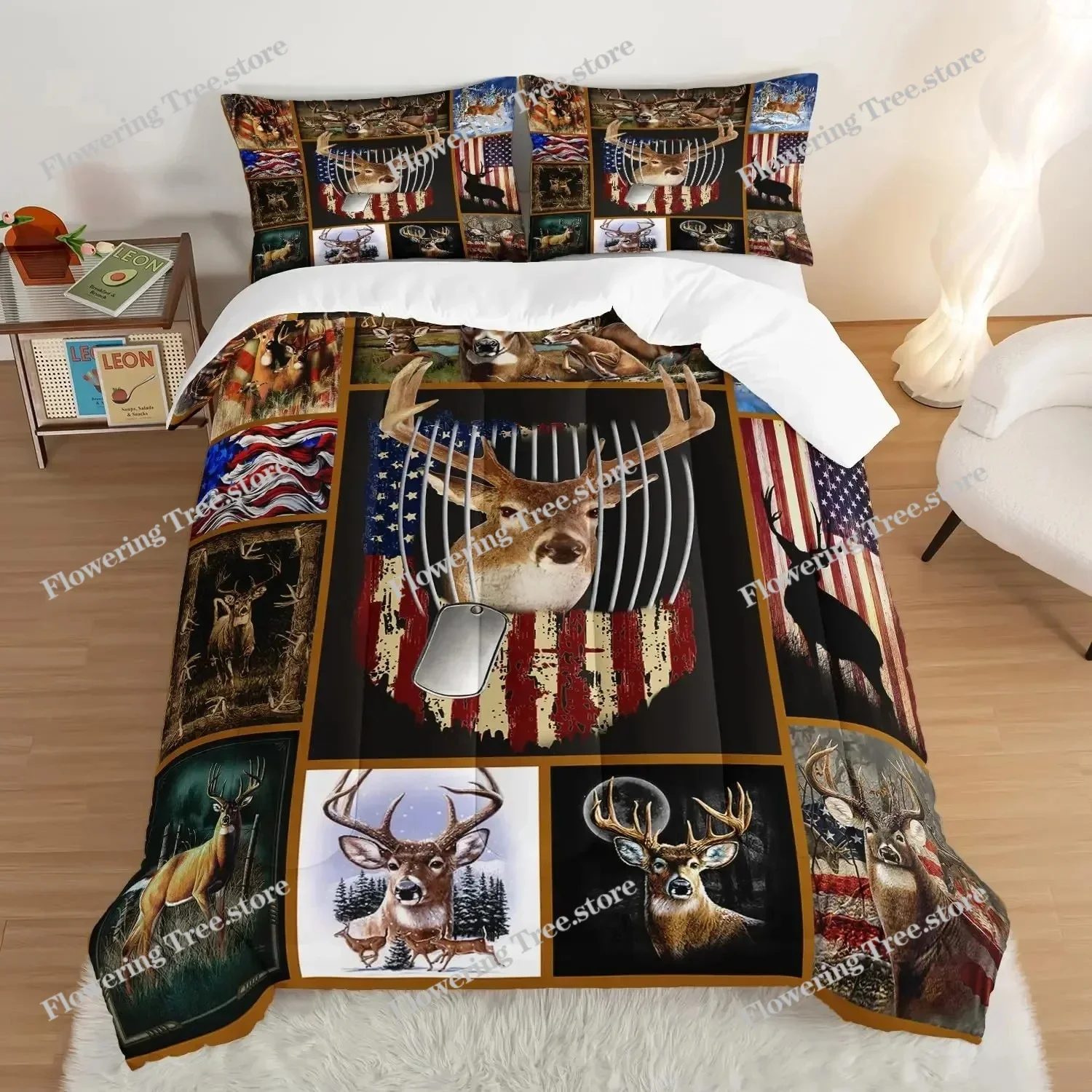 

Wild Deer Comforter Sets for Kids Teens,American Flag Camo Bedding Sets Full Size Comforter Sets