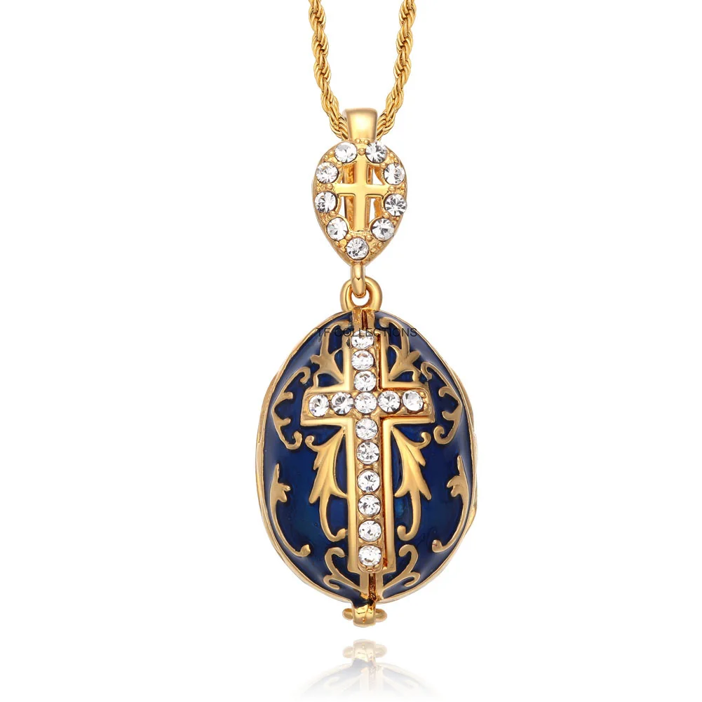 YAFFIL Egg Pendant Enamel Colored Cross Pendant Set With Diamonds,A Small Yet Luxurious Neck Chain That Can Be Opened And Closed