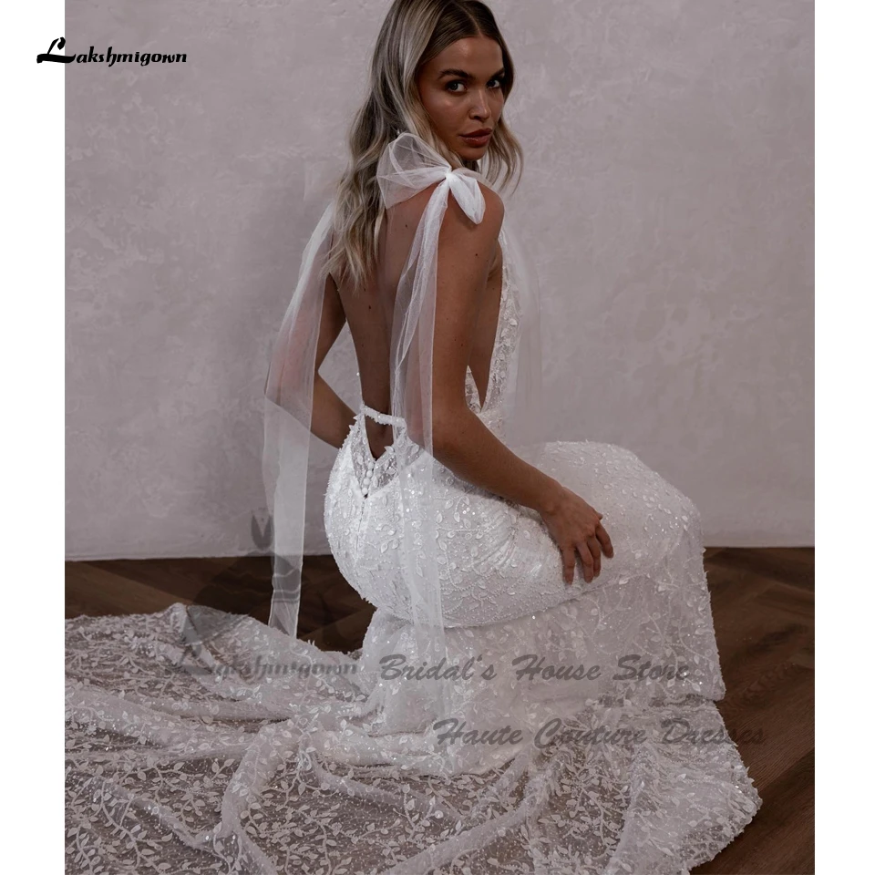 Lakshmigown Luxury Bead Lace Boho Beach Wedding Dresses Backless 2024 Vestidos Sexy Mermaid Bridal Gowns Plunging V Neck