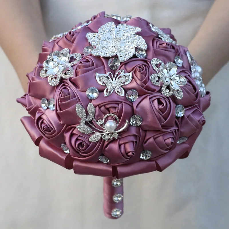 

Cross-border Supply Wedding Simulation Hand Bouquet Pearl Satin Bridal Ribbon Bouquet Spot Can Be Customized W319S