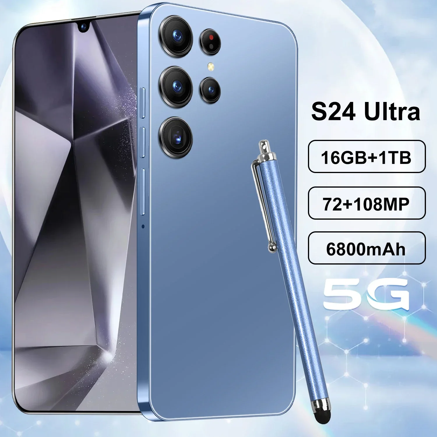 S24 Ultra 5G Smartphone with Snapdragon 8 Gen2, 6.8-inch HD Screen, Dual SIM Dual Standby, 16GB+1TB Memory, 72MP+108MP Camera