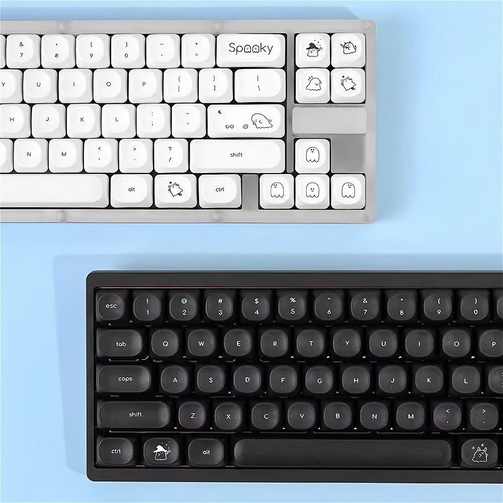 GEFENSI Black & White Peopeo Keycap Set PBT 125 Keys MOA Cute Keycaps 1.8mm Small Letters For Mechanical Keyboard Wooting 60/84/