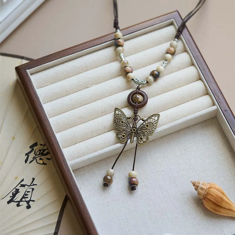 Retro Handmade Necklace Unique Creative Literary Literary Necklace Colorful Women'S Necklace for Gifts For Her