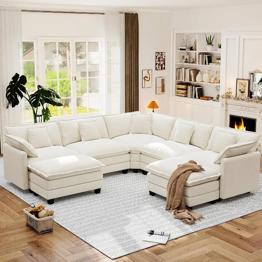 Modular Sectional Sofa, Cloud Couch for Living Room, Modern Deep Seat Sofa Chenille Fabric Comfy Couches with Throw Pillows and