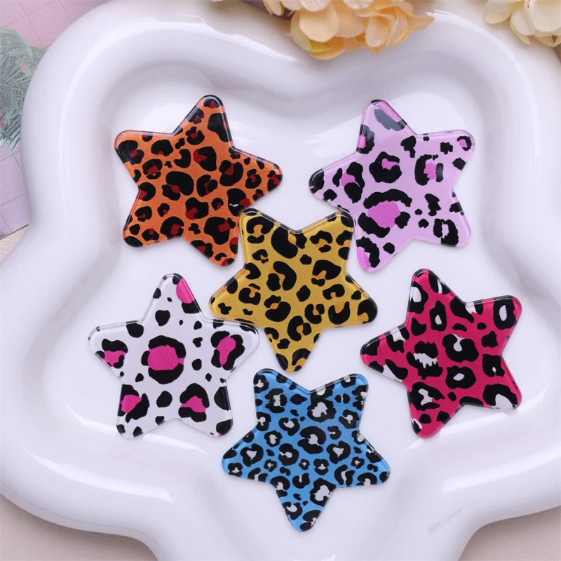 

Wholesale 50pcs/lot 36mm color Leopard pattern print cartoon stars shape acrylic beads diy jewelry garment hair accessory