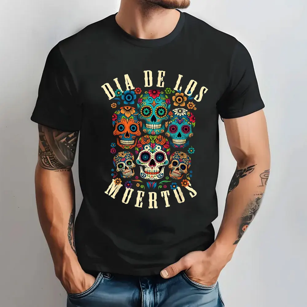 Dia De Los Muertos Day of The Dead Funny Skull Unisex T Shirts Graphic T Shirts O-neck Men Cotton Tee Party Clothing Streetwear