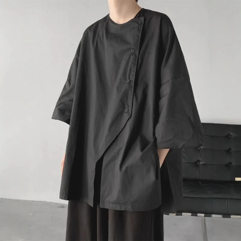 Korean Style Street Asymmetrical Casual Men's T-shirt Summer New Harajuku Oversized Loose T-shirt for Men Tops Streetwear