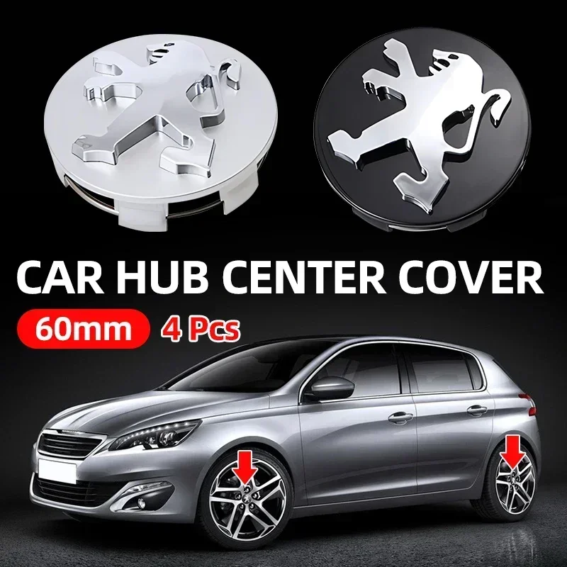 4pcs 60mm Car Wheel Center Hub Cover Badge Logo Emblem for peugeot 108 206 207 307 308 406 407 408 508 2008 3008 4008 5008 RCZ